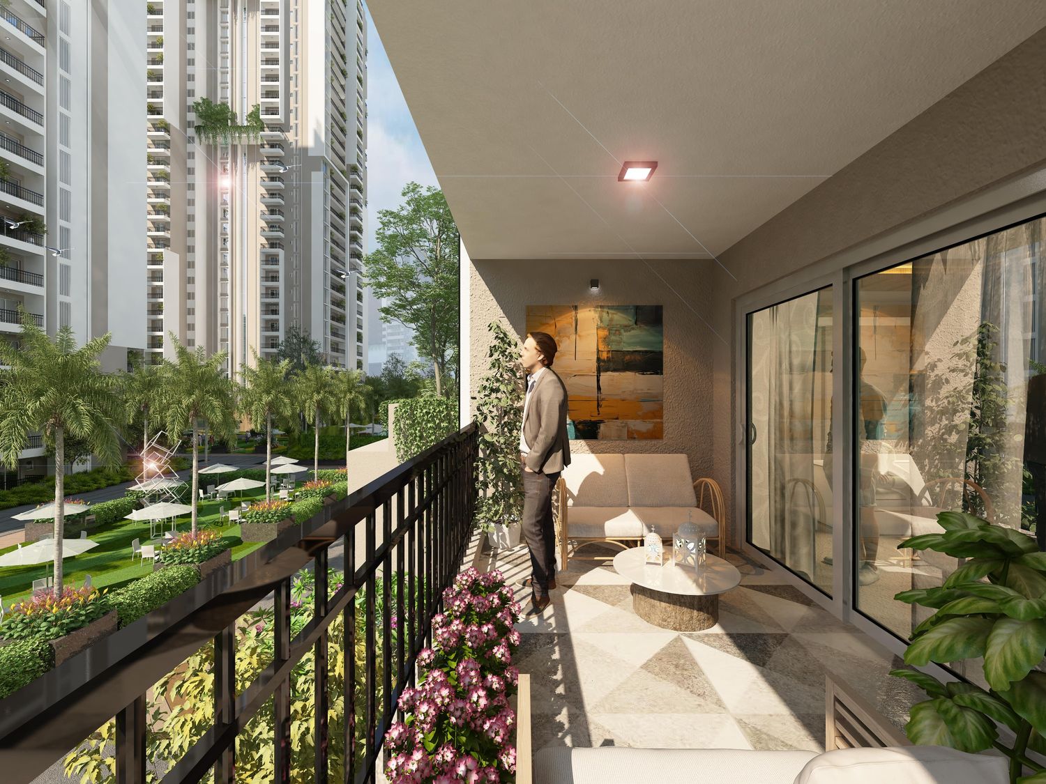 Balcony view over gardens